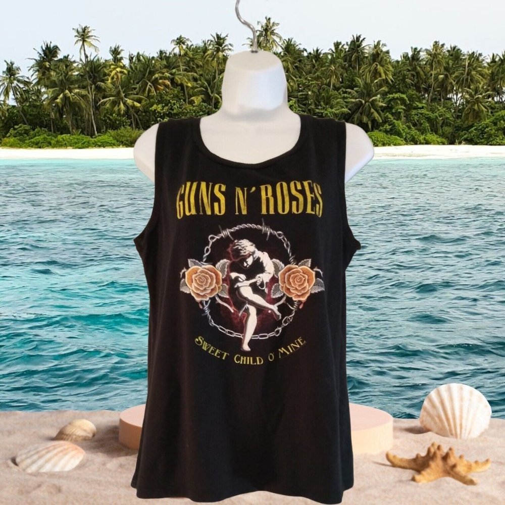Bravado Tank Top Womens X-Large Guns & Roses Black Tank‎ Top Blouse